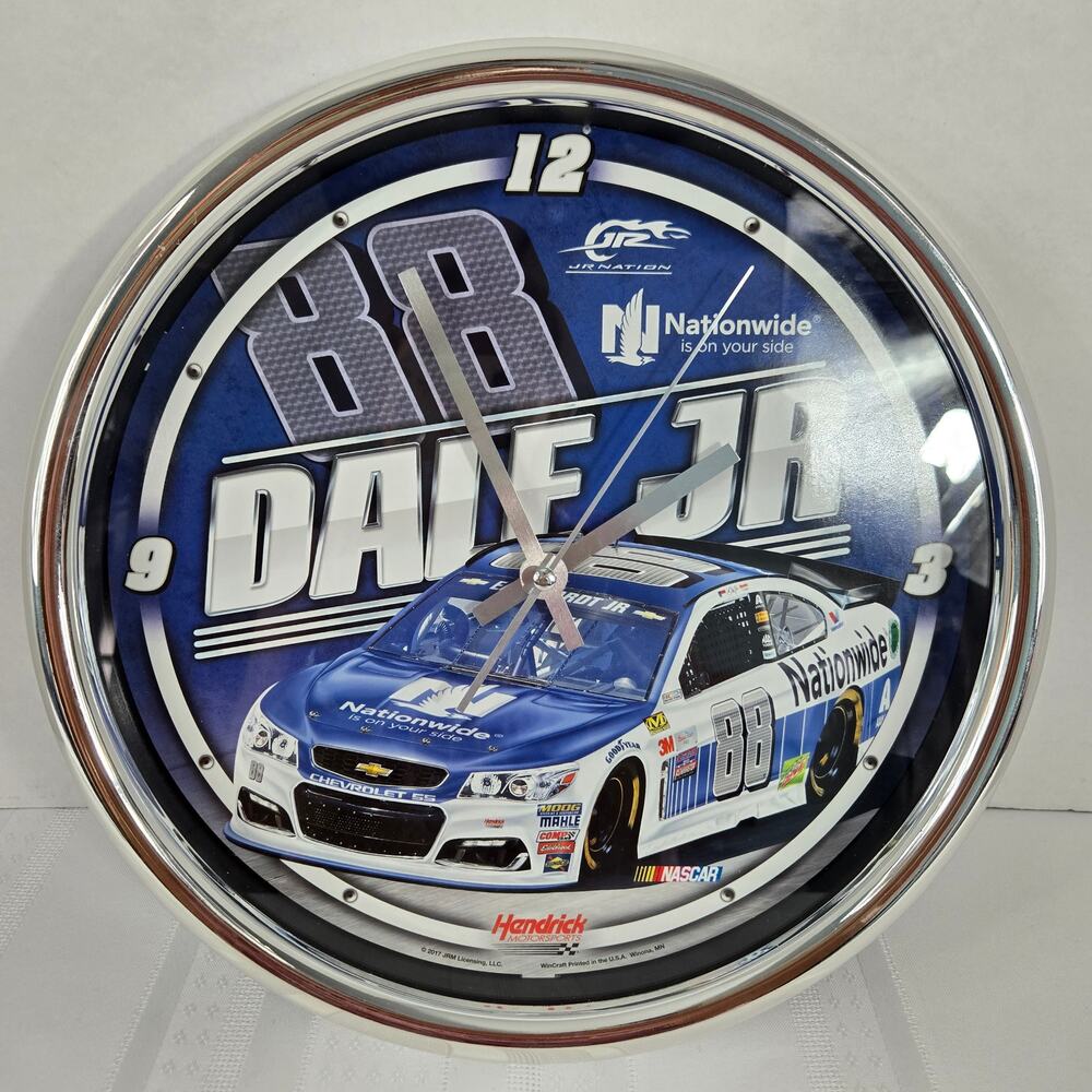 Rare Dale Earnhardt Jr #88 Nationwide Nascar 12" Round Quartz Clock 2017 Vintage